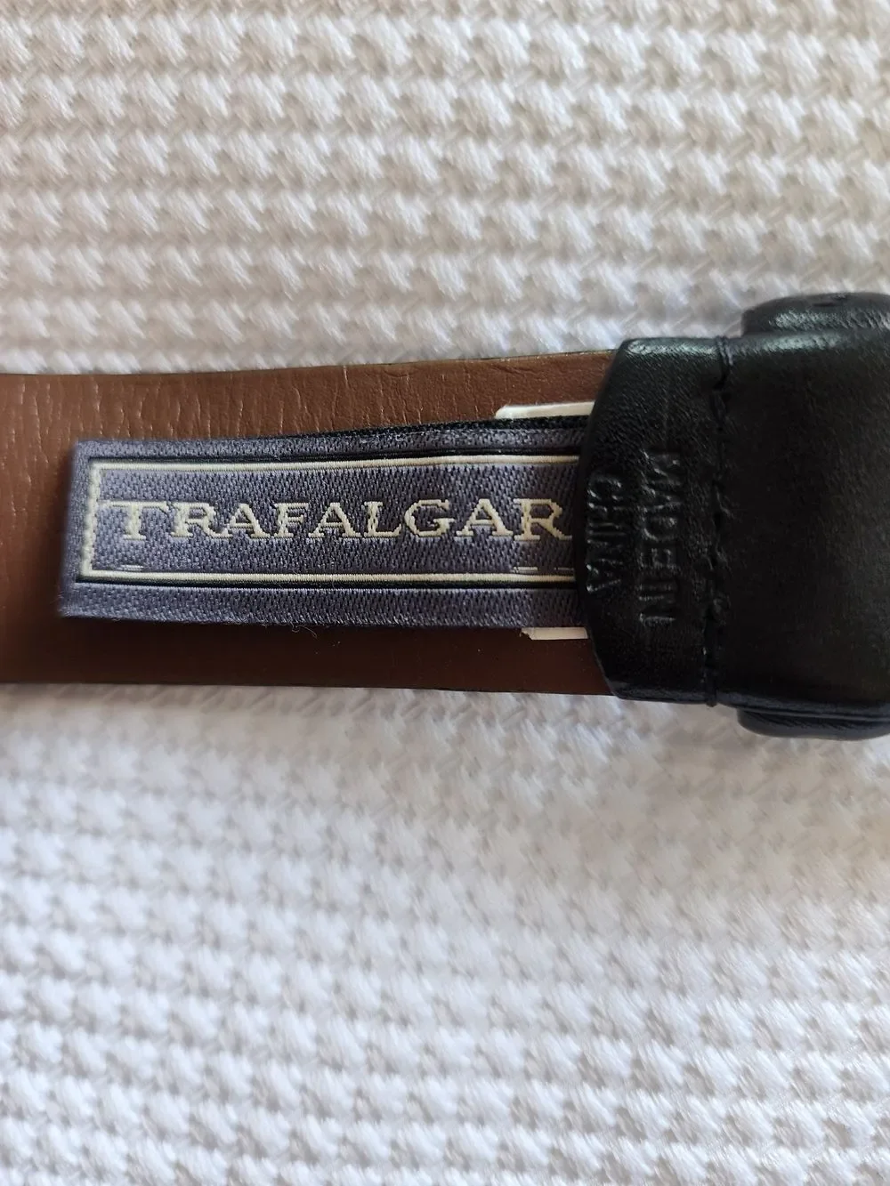 Trafalgar Black Leather Belt with Brown Woven Inlay and Gold Buckle